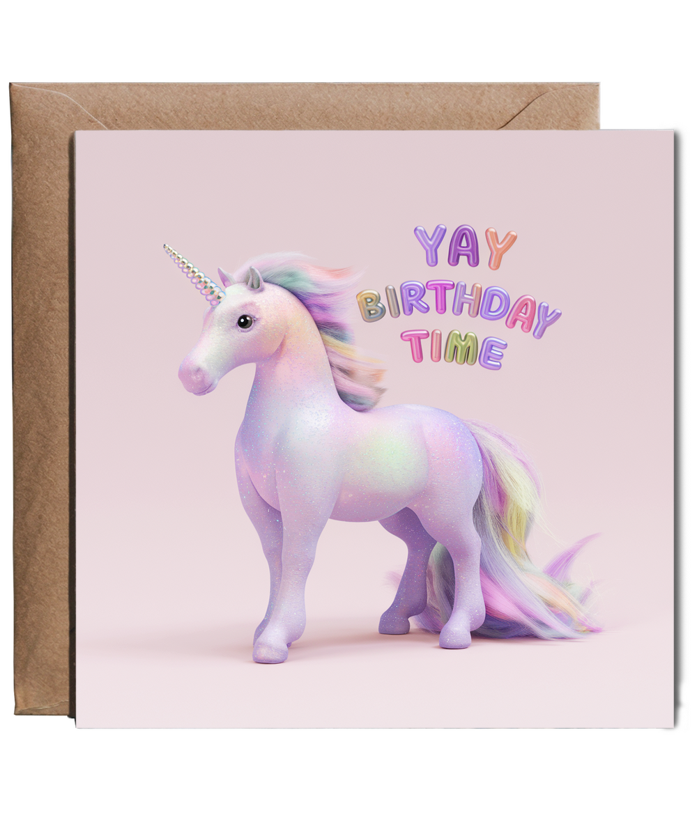 Girls Birthday Card Unicorn balloons rainbow girly