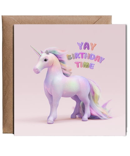 Girls Birthday Card Unicorn balloons rainbow girly
