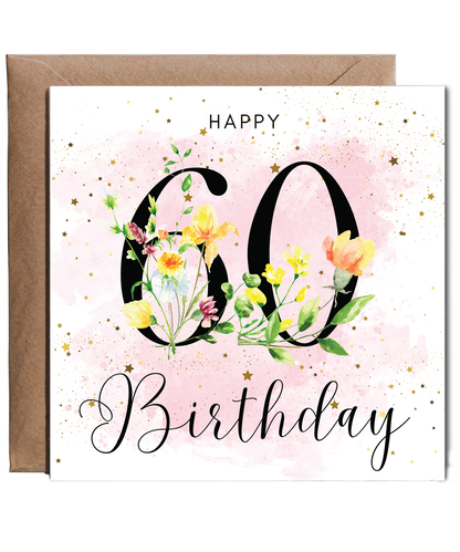 Happy birthday 60 watercolour floral