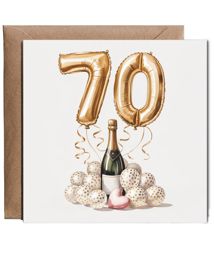Golden 70th Balloon Birthday Card Celebrating Family and Friends
