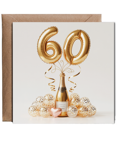 Golden 60th Balloon Birthday Card Celebrating Family and Friends