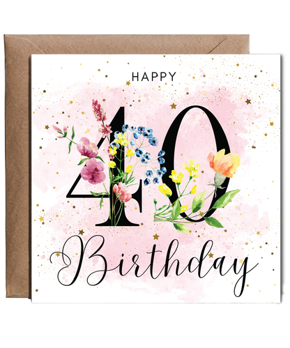 Happy birthday 40 watercolour floral