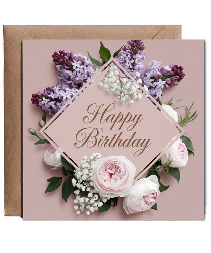 Happy Birthday Card For Her flower photo Pale Pink