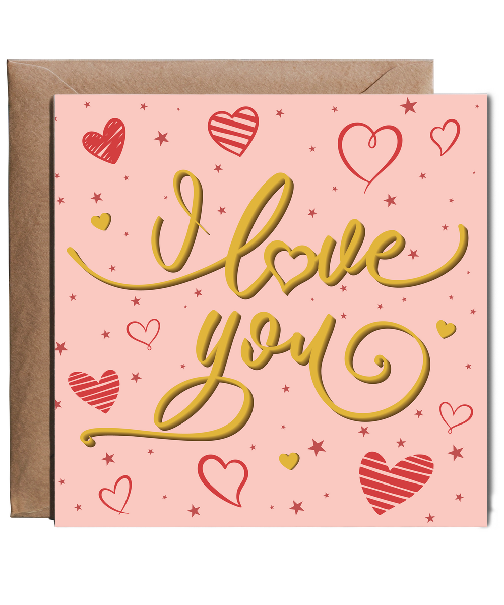 Pink and gold I love you hearts and stars