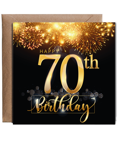 70th Birthday Card with Gold Fireworks