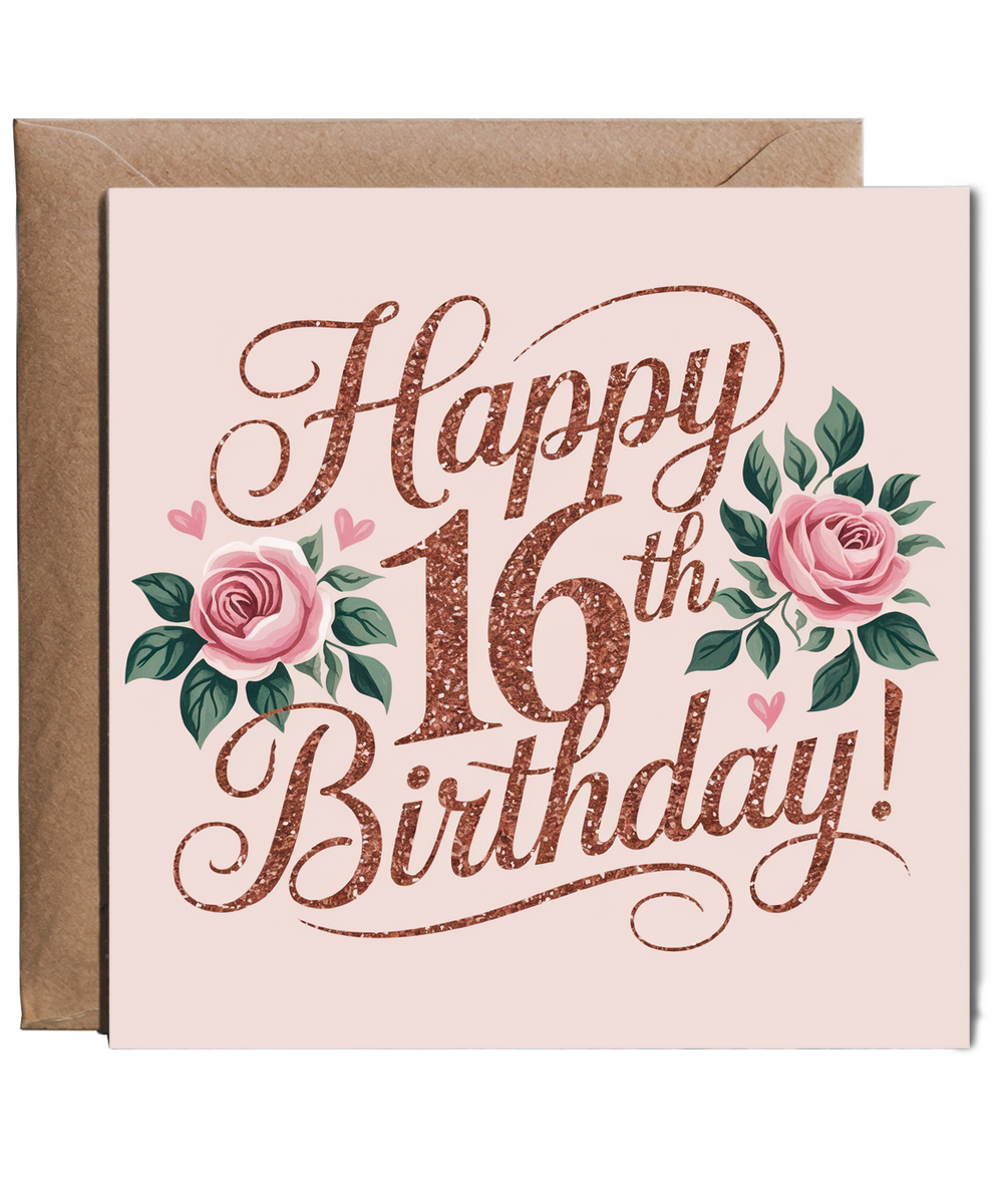 Happy 16th Birthday Card for Girl glitter effect