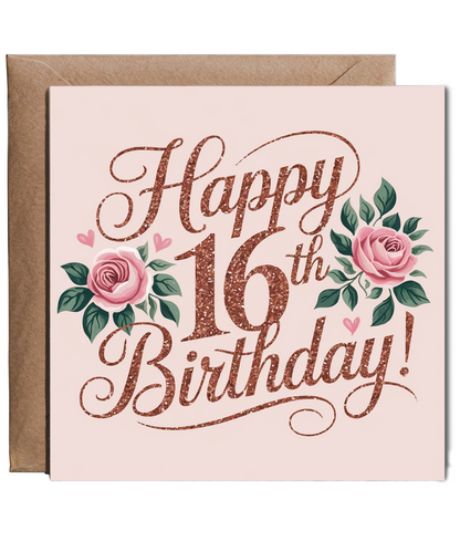 Happy 16th Birthday Card for Girl glitter effect