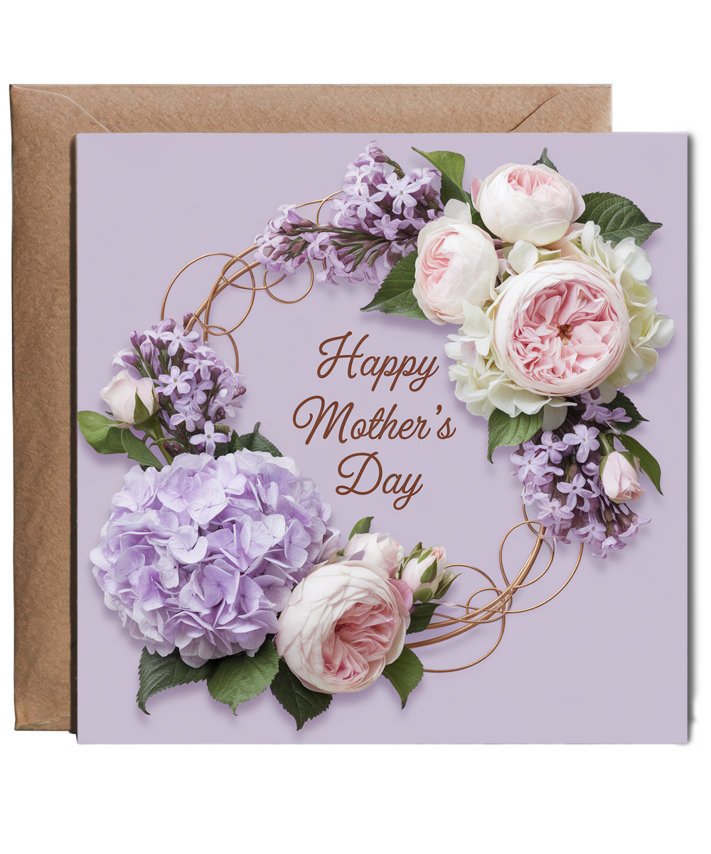 Happy Mother’s Day Card Photo of flowers in wreath purple