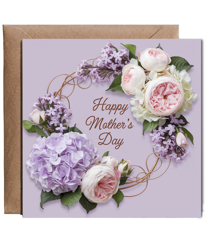 Happy Mother’s Day Card Photo of flowers in wreath purple