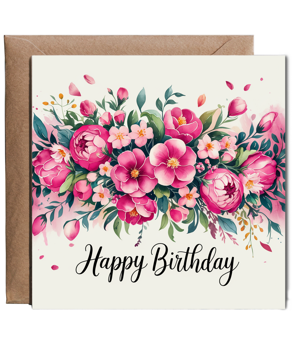 Happy Birthday Card For Her Floral Vibrant Pink Blossom