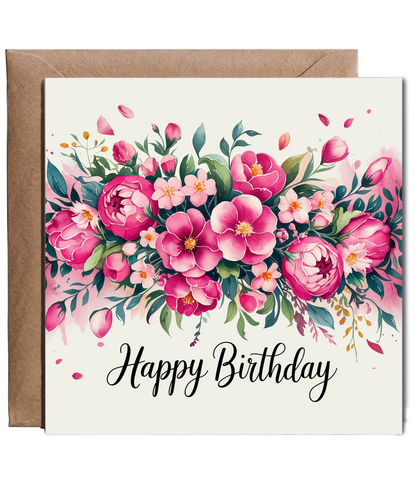 Happy Birthday Card For Her Floral Vibrant Pink Blossom