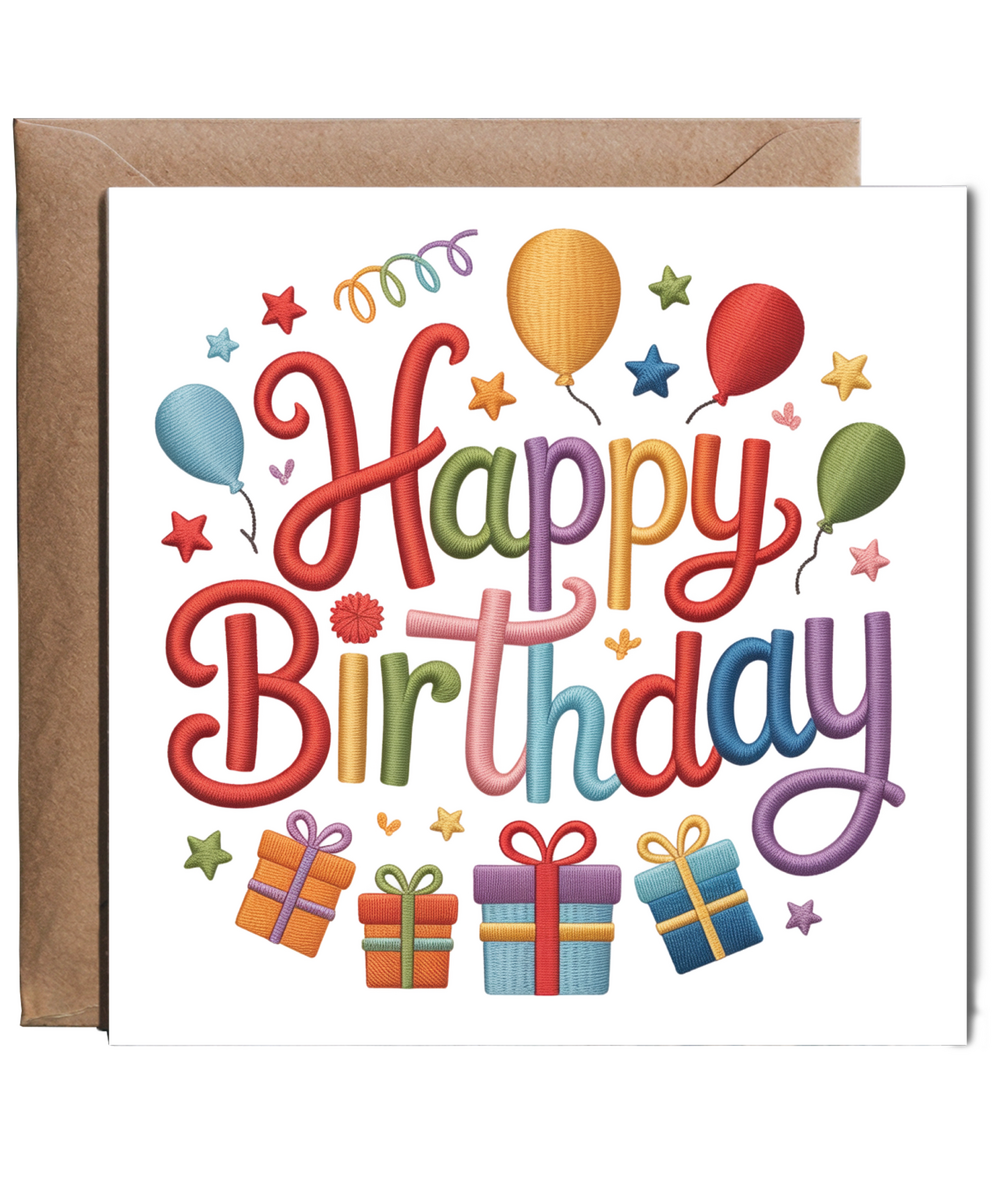 Embroidered style Happy birthday