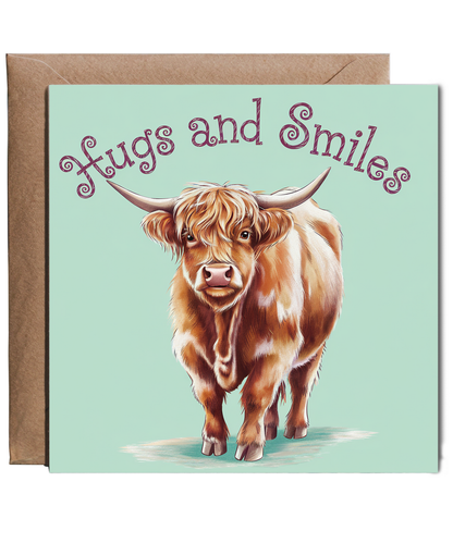 Hugs and Smiles highland cow green