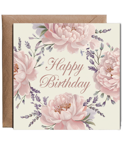 Happy Birthday Card Pink Peonies Lavender for her woman girl