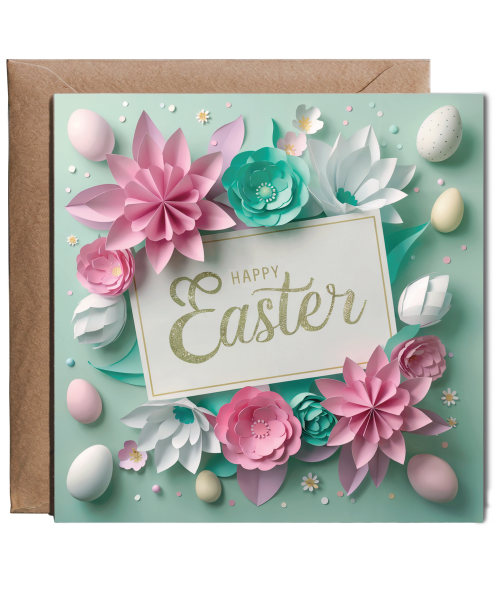 3D flowers effect and eggs happy easter