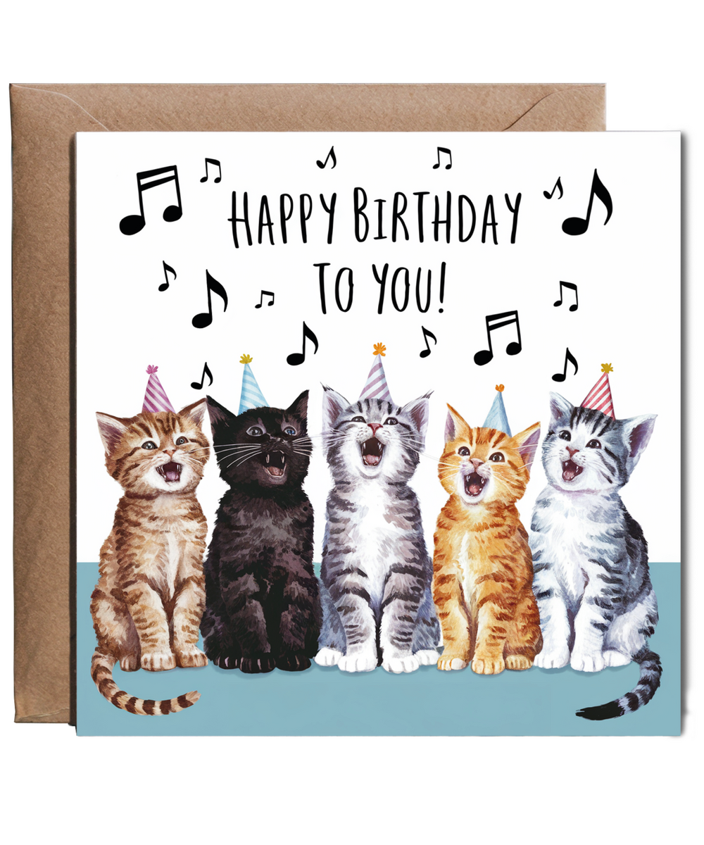 Funny Cat Birthday Card Cheerful Kittens Singing Happy Birthday to You