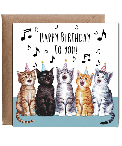 Funny Cat Birthday Card Cheerful Kittens Singing Happy Birthday to You