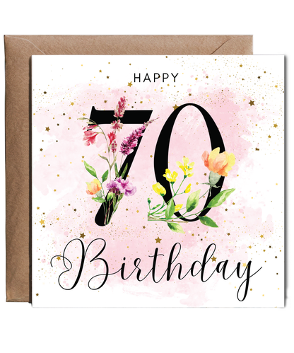 Happy birthday 70 watercolour floral