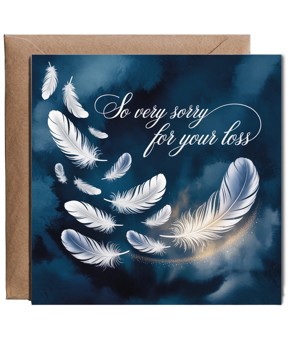 So Very Sorry For Your Loss Sympathy Card with Feathers