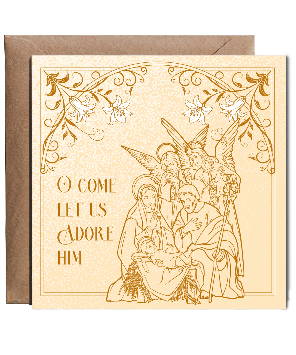 Religious Christian Christmas Card O Come Let Us Adore Him The Birth of Jesus