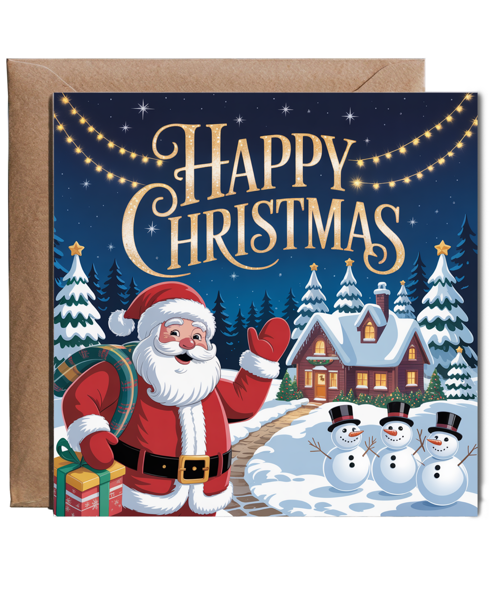 Happy Christmas Card from Santa and the Snowmen in a Winter Wonderland