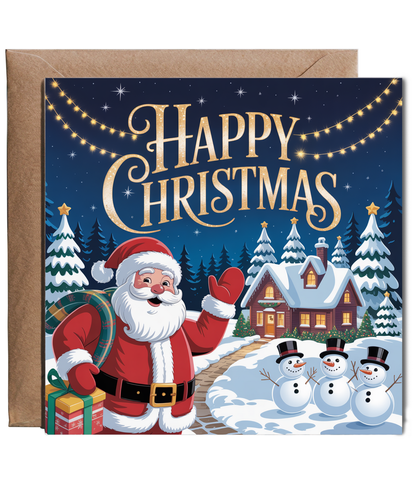Happy Christmas Card from Santa and the Snowmen in a Winter Wonderland
