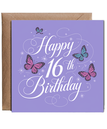 Happy 16th Birthday Card for daughter girl butterflys