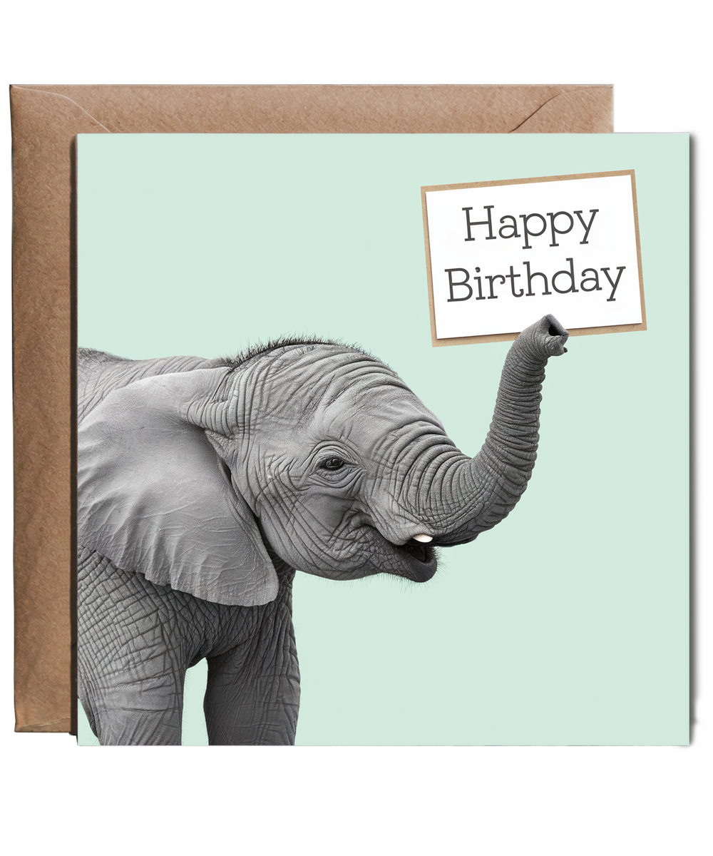 Happy Birthday card elephant sign cute