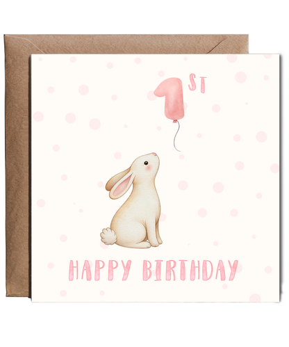 Adorable Happy first Birthday girl bunny
