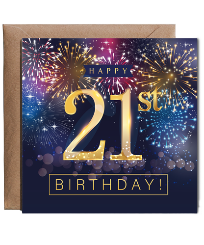Twenty First Birthday Card for Men with Party Fireworks