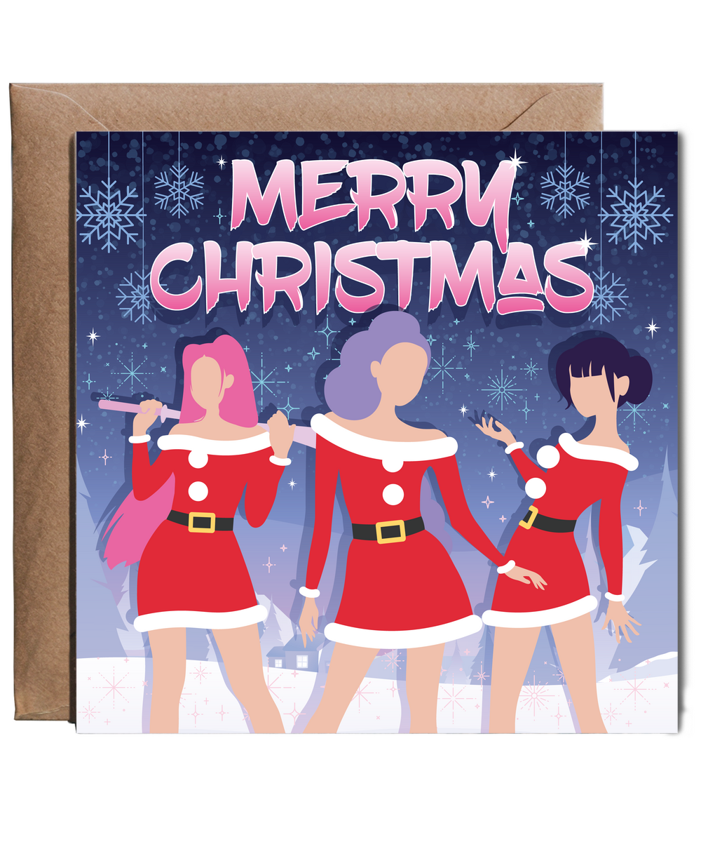 Childrens Christmas Card Kpop Girls in a Sparkling Winter Wonderland
