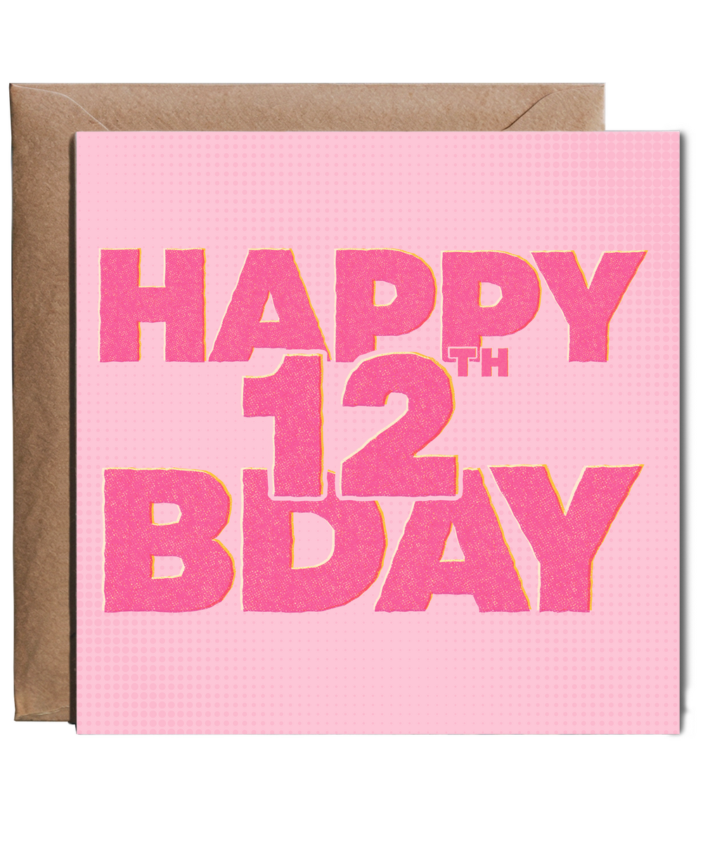 Pink scrapbook style Happy 12th Birthday