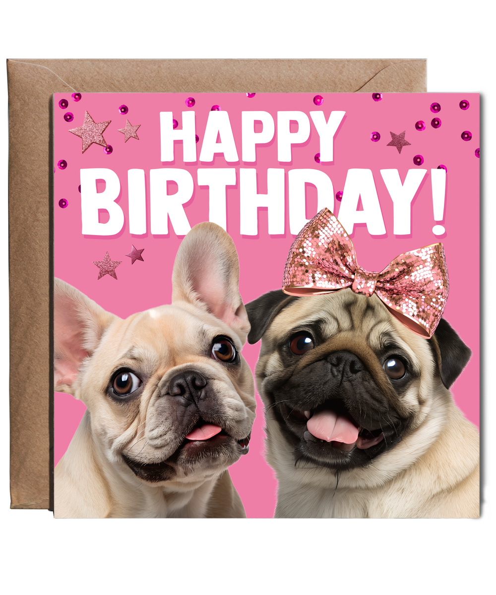 Fun Dog Birthday Card for Her Pug and Frenchie Birthday Wishes