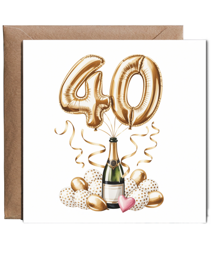 Golden 40th Balloon Birthday Card Celebrating Family and Friends