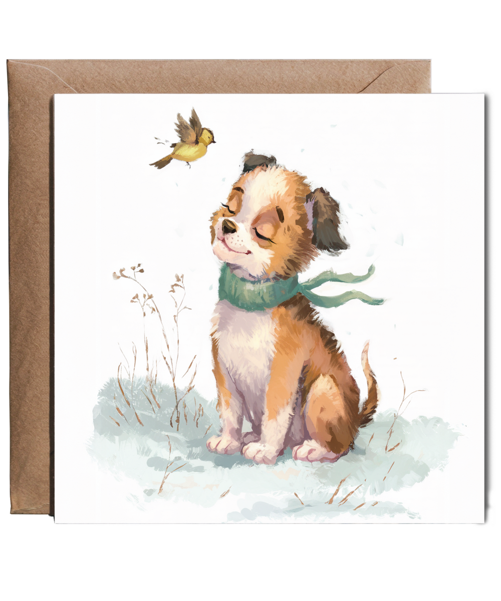 Puppy painting in the snow
