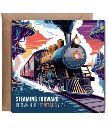 Birthday Card Train spotter Steaming Forward into Another Fantastic Year