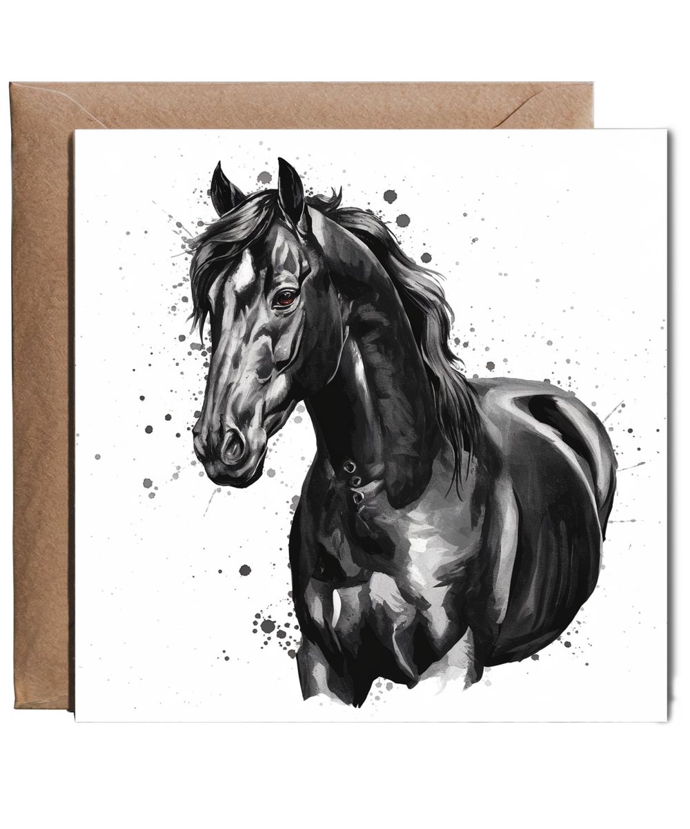 Watercolour Illustrated Black Horse