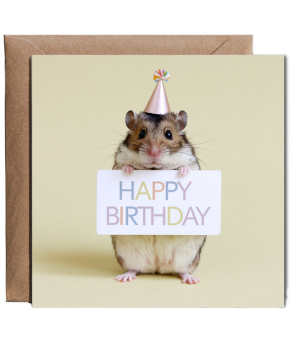 Happy Birthday card hamster cute pastel yellow