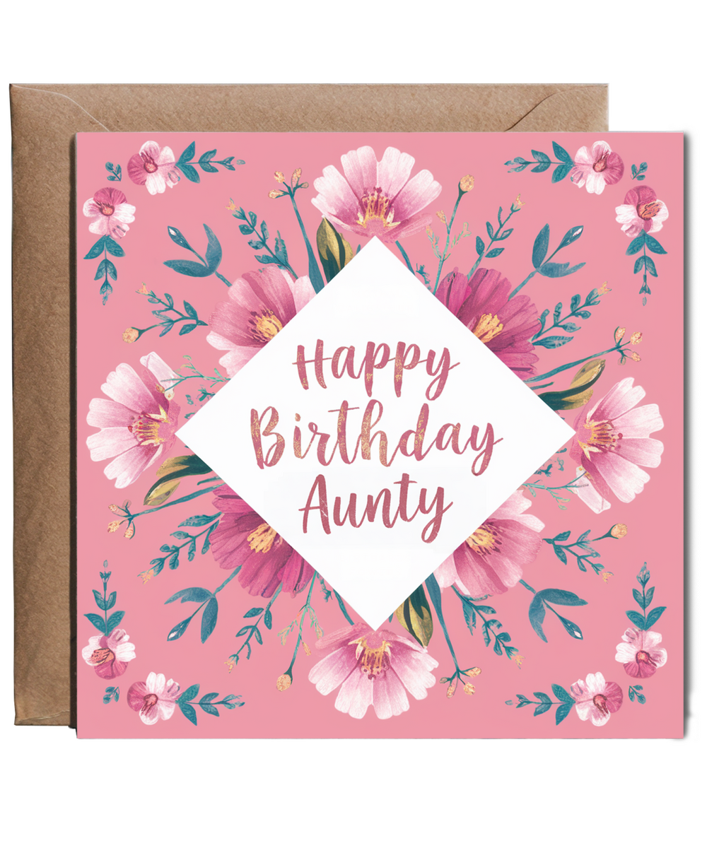 Happy Birthday Card Painted Floral Illustrations for Aunty