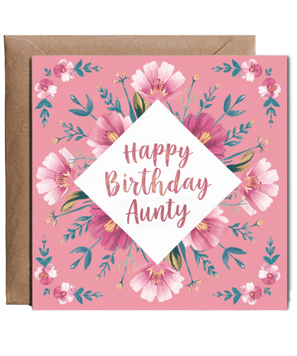 Happy Birthday Card Painted Floral Illustrations for Aunty