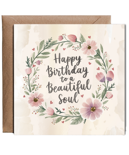 Sister Birthday Card to a Beautiful Soul with Watercolour Flowers