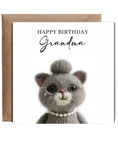 2D felt style Birthday Grandma cat