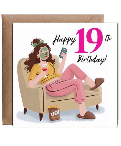 Happy 19th Birthday Card for a Glamorous Relaxed Self Care Queen