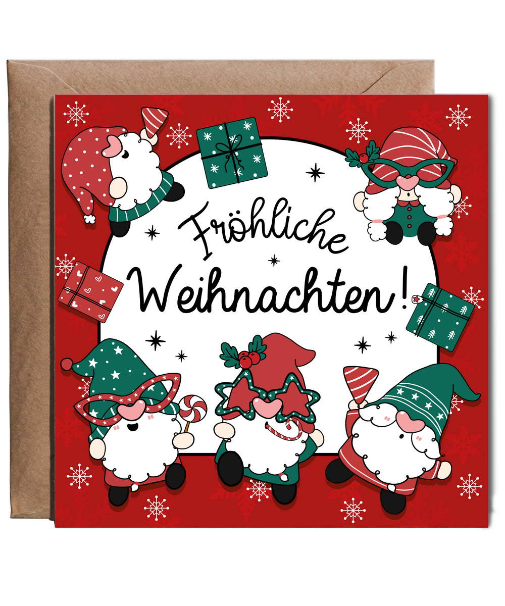 German Christmas Card with Gnomes Frohliche Weihnachten