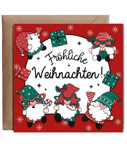 German Christmas Card with Gnomes Frohliche Weihnachten