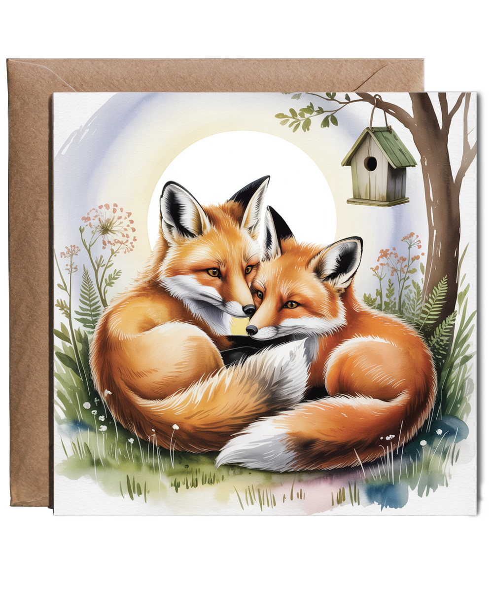 two adorable foxes sunrise