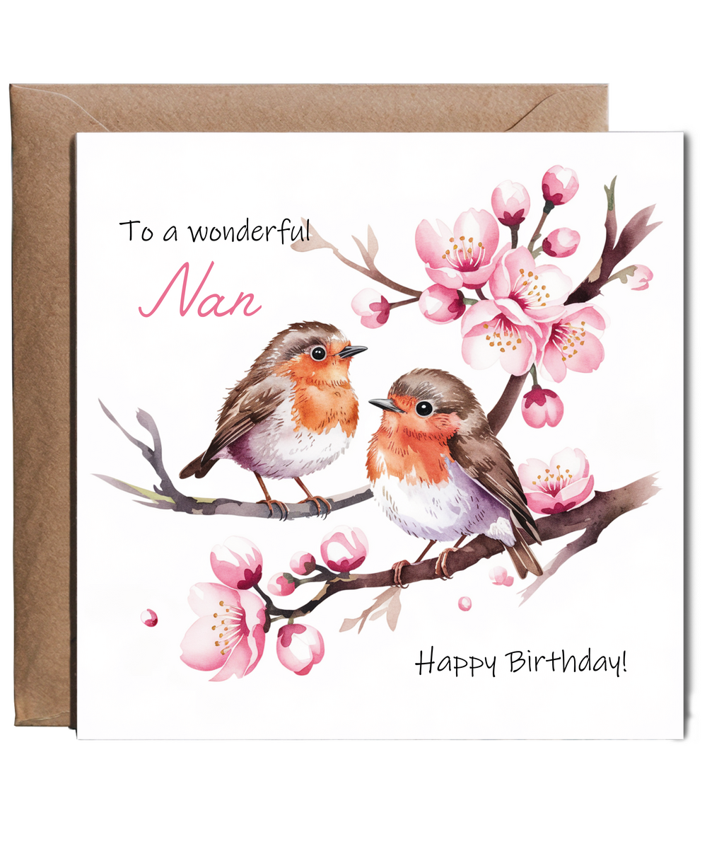 To a Wonderful Nan Cherry Blossom and Robins