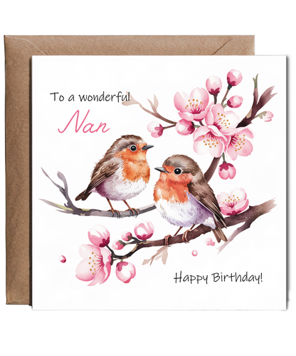 To a Wonderful Nan Cherry Blossom and Robins