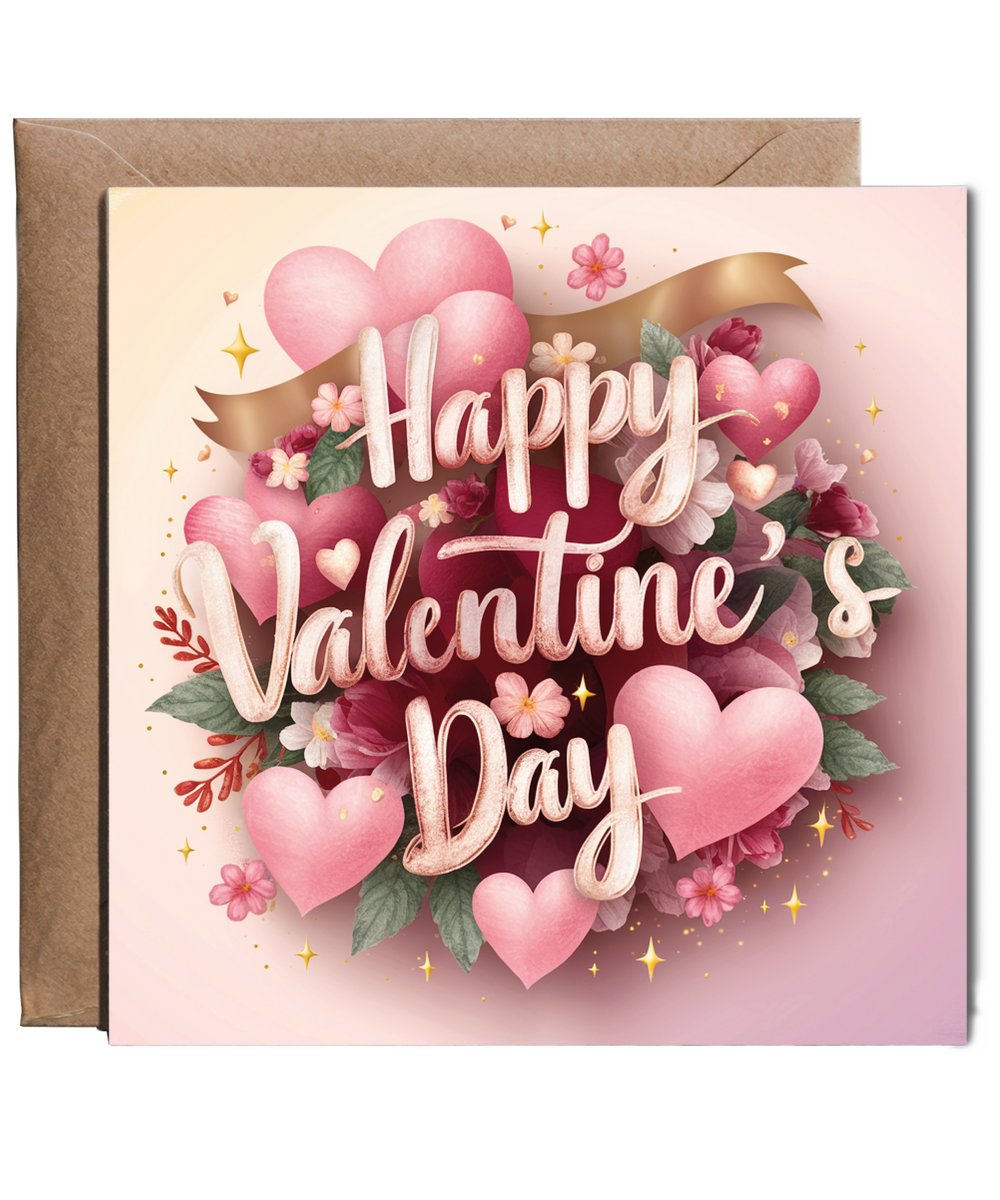 Happy Valentines Day Card for Girlfriend and Boyfriend Heart Bouquet