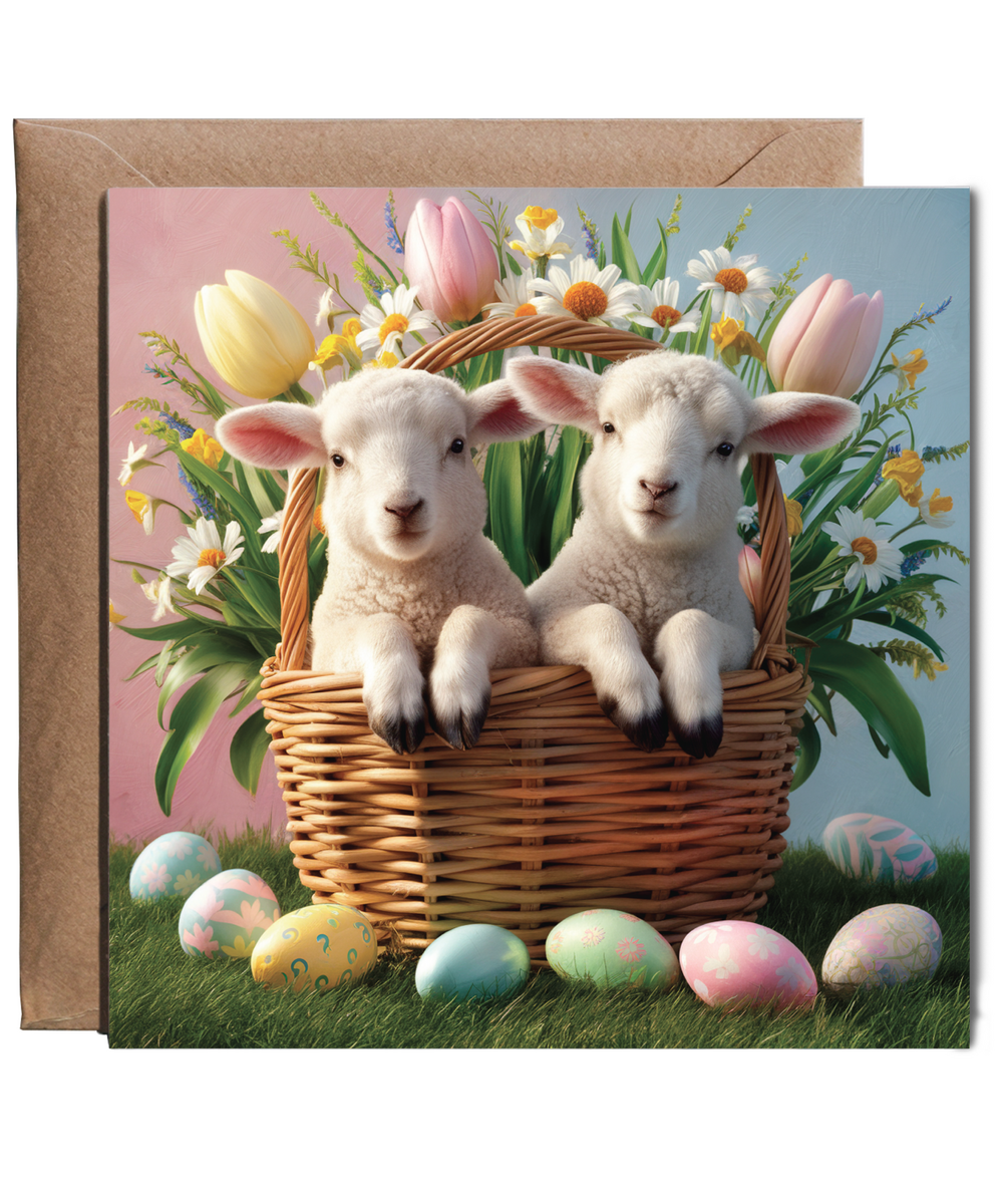 adorable baby lambs in easter basket